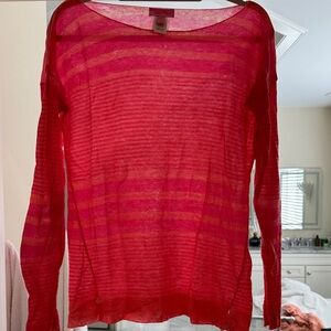 Lilly Pulitzer Hot Pink Sheer Scoop Neck Striped Sweater
